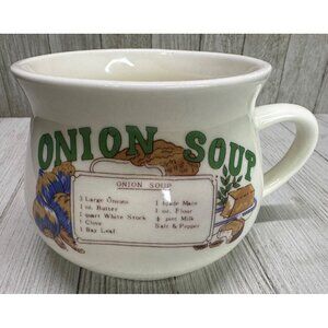 Vintage Onion Soup Recipe Ceramic Bowl Mug Boho Farmhouse 4" Diameter